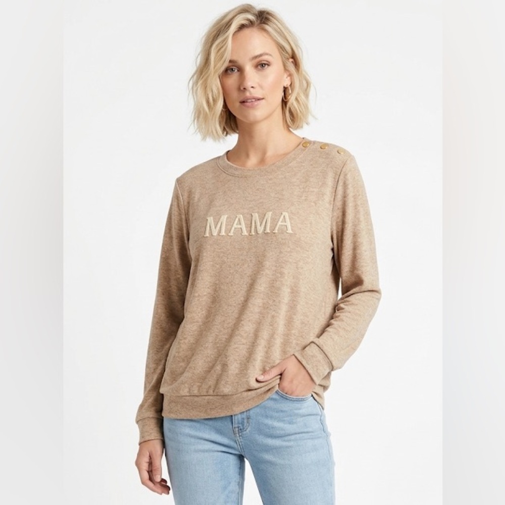 Busy Bees smocks Brown 'MAMA' Sweatshirt with Button Detail size large